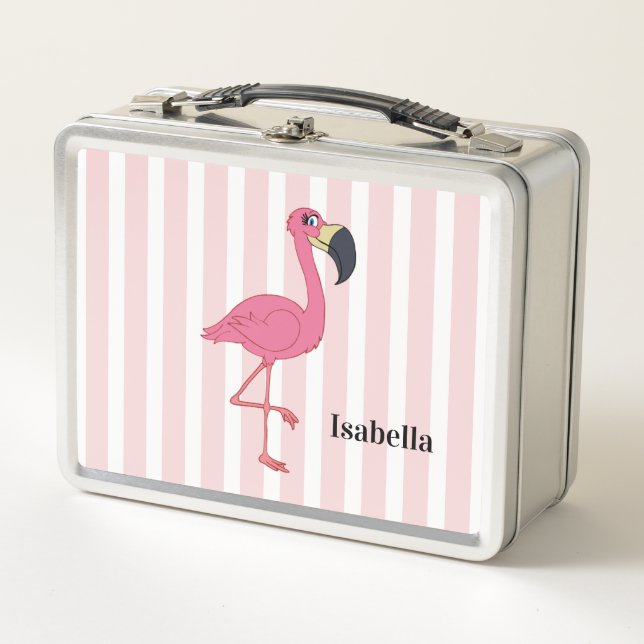 Lunch Box Flamant rose et rayures en acier inoxydable (Devant)