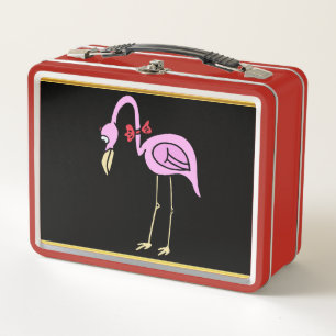 Lunch Box Flamants roses debout avec un noeud papillon rouge