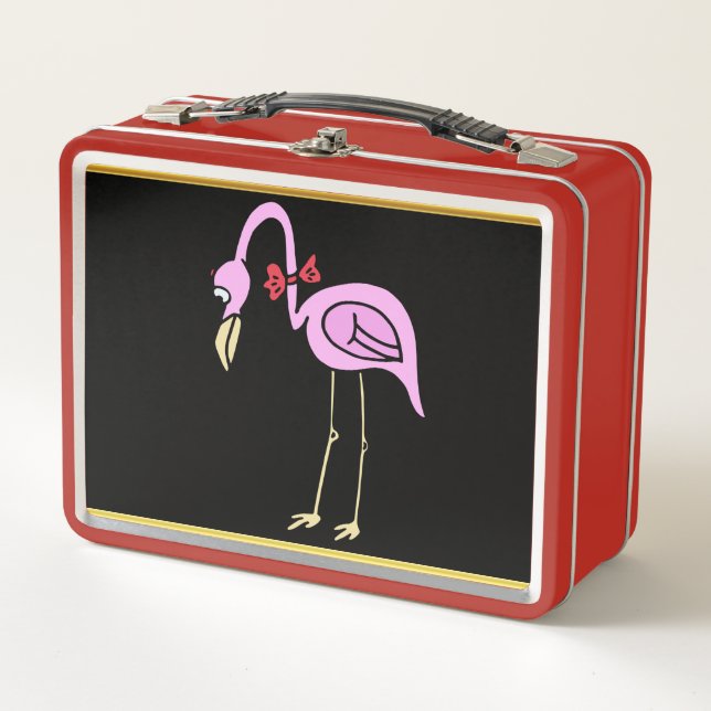 Lunch Box Flamants roses roses debout avec cravate arc rouge (Devant)