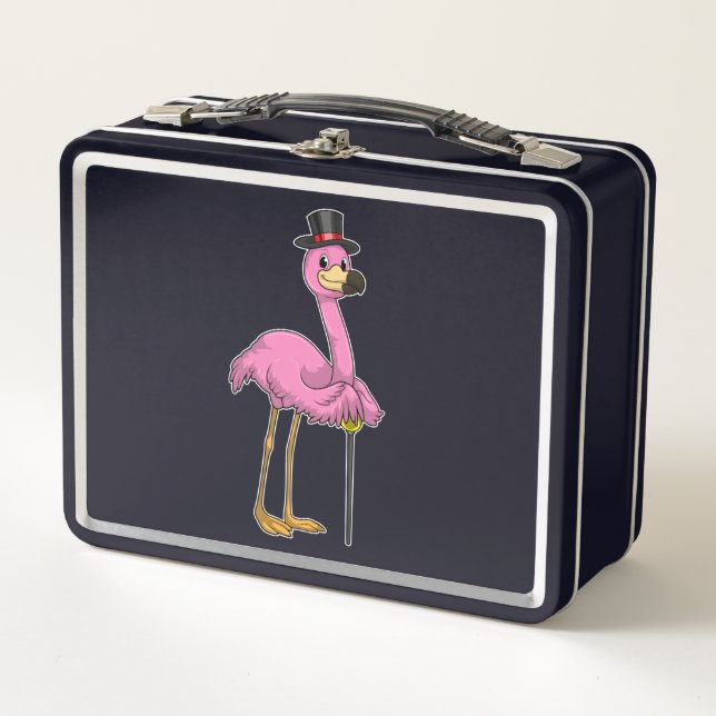 Lunch Box Flamingo as Pensioner with Walking stick (Devant)