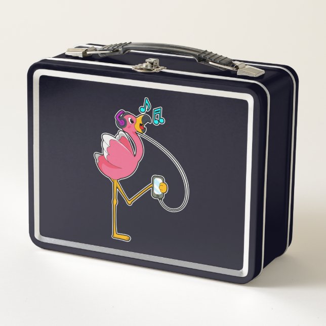 Lunch Box Flamingo at Music with Headphone (Devant)