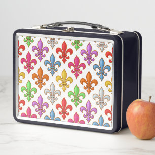 Lunch Box Fleur-de-lis Fleurs Blancs Audacieux Colorés