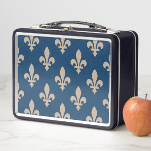 Lunch Box Fleur de Lis Motif, Royal French, Crème sur Blue
