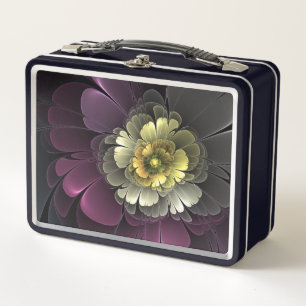 Lunch Box Fleur fractale grise et pourpre moderne abstraite