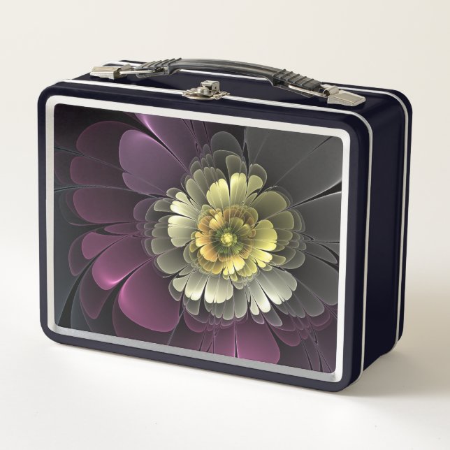 Lunch Box Fleur fractale grise et pourpre moderne abstraite (Devant)
