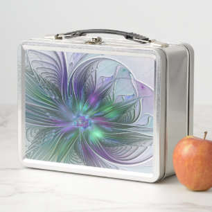 Lunch Box Fleur vert violet Art Abstrait moderne Fractal