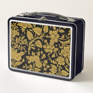 Lunch Box Fleurs Antiques en Or Indien avec Motif Noir en La