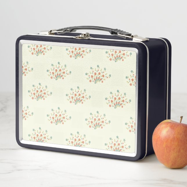 Lunch Box Fleurs Bleues, Fleurs Rouges, Motif De Fleurs (En situation)