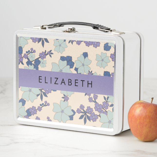 Lunch Box Fleurs Bleues, Fleurs Violettes, Floral, Votre Nom (En situation)