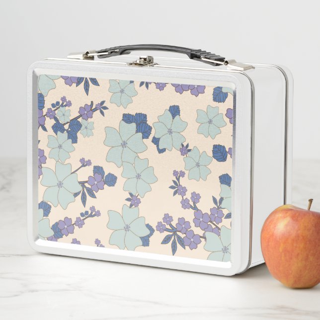 Lunch Box Fleurs Bleues, Fleurs Violettes, Motif Floral (En situation)