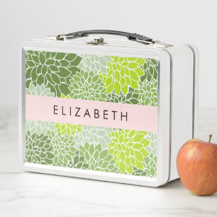 Lunch Box Fleurs Dahlia Vertes, Motif Floral, Votre Nom