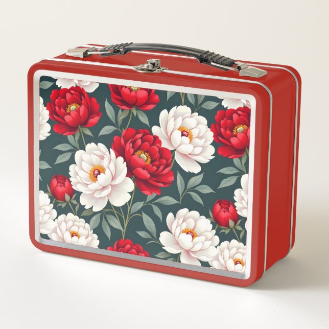Lunch Box Fleurs de pivoine rouges et blanches  (Devant)