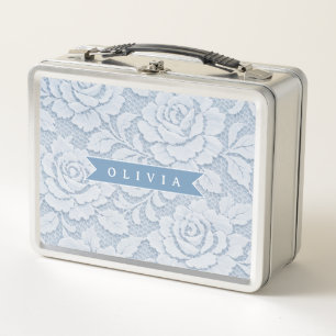 Lunch Box Fleurs en dentelle bleue personnalisées Élégant Ro