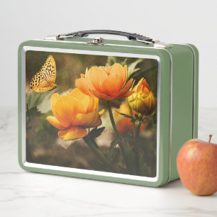 Lunch Box Fleurs Jaunes Profondes et Lumineuses avec Papillo