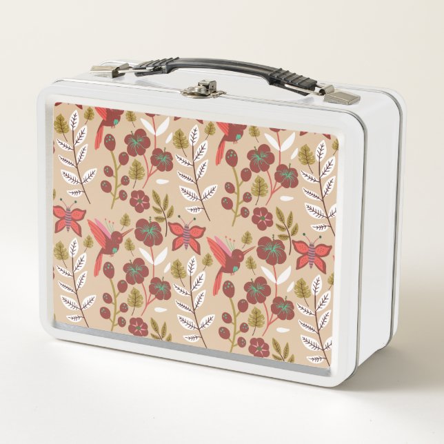 Lunch Box Fleurs motifs florales sans soudure, oiseaux, papi (Devant)