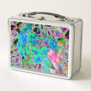 Lunch Box Fleurs psychédéliques vert citron et bleu