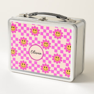 Lunch Box Fleurs souriantes rose chaud à carreaux Nom person
