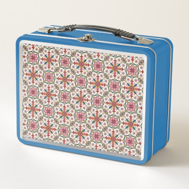 Lunch Box Floral Boho Pattern in Red, Pink & Teal (Devant)