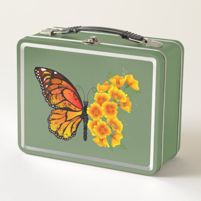 Lunch Box Flower Butterfly with Yellow California Poppy (Devant)