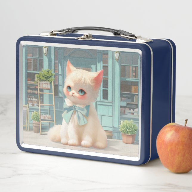 Lunch Box Fluffy Kitten avec Blue Bow à la pâtisserie (En situation)