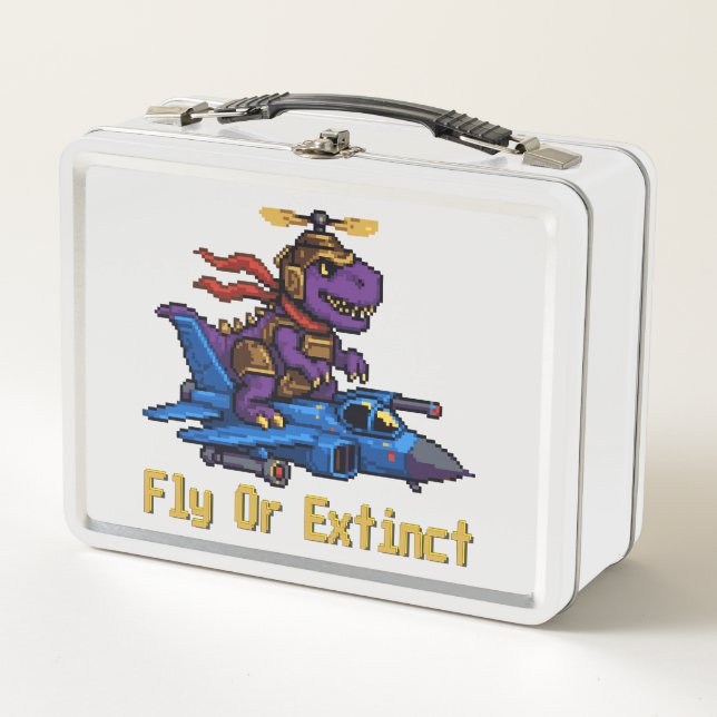 Lunch Box Fly Or Extinct Pixel Art Dinosaur Pilot Fighter Je (Devant)