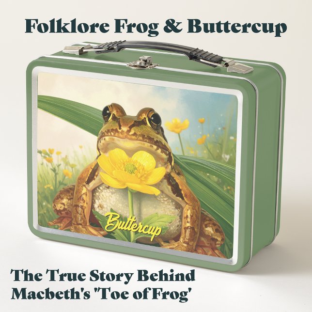 Lunch Box Folklore Frog & Buttercup | Herboriste de Magie Ca (The True Story Behind Macbeth's 'Toe of Frog'. Cottagecore frog. 10th anniversary tin. buttercup)