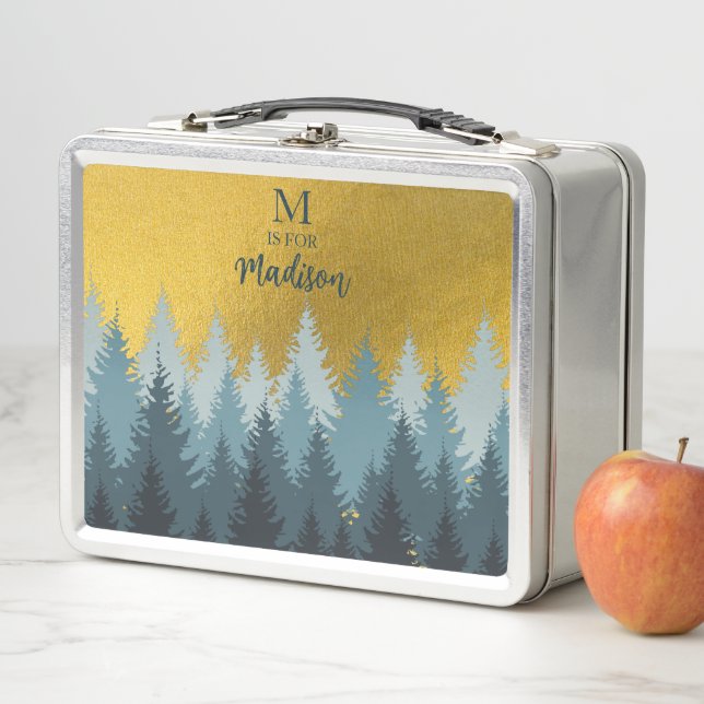 Lunch Box Forêt Arbres Golden Paysage Baby Monogramme (En situation)