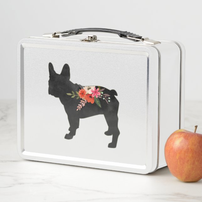 Lunch Box Frenchie Chien race Boho Floral Silhouette (En situation)