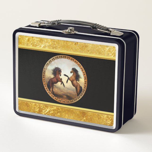 Lunch Box Friesian Draft Hors avec feuille d'or design (Devant)
