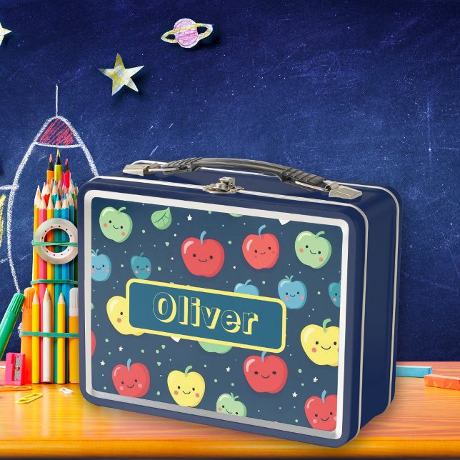 Lunch Box Fruit pomme coloré nom personnalisé (Colorful Apples fruit personalized name Metal Lunch Box)
