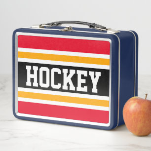 Lunch Box Fun Bold Noir brillant Rouge Jaune HOCKEY Stripes
