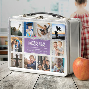 Lunch Box Fun Custom Kids Name Family Photo Collage Purple