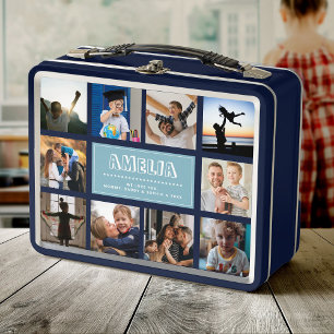 Lunch Box Fun Custom Kids Nom Famille Photo Collage Bleu