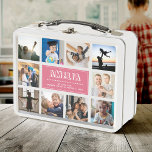 Lunch Box Fun Custom Kids Nom Famille Photo Collage Rose<br><div class="desc">Boîte à lunch moderne et personnalisée pour Instagram photo collage pour la meilleure journée de retour à l'école. Un cadeau parfait aussi pour l'anniversaire d'un enfant ! Il adorera transporter ses gens préférés partout où il va et cela aidera à soulager l'anxiété pendant le premier jour de l'école. Ce nom...</div>