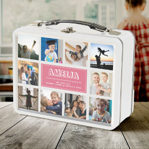 Lunch Box Fun Custom Kids Nom Famille Photo Collage Rose