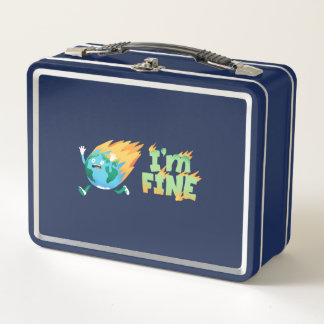Lunch Box Funny Climate Change Earth “I’m Fine” Design