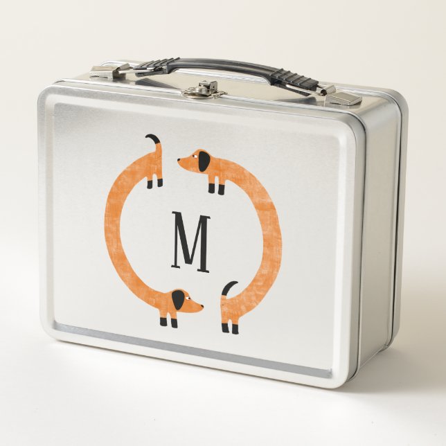 Lunch Box Funny Dachshund Saucisse Chien Monogramme (Devant)