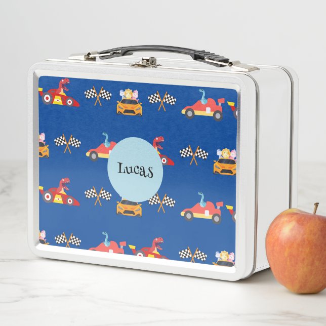 Lunch Box Funny Dinosaur voiture de course garçon anniversai (En situation)