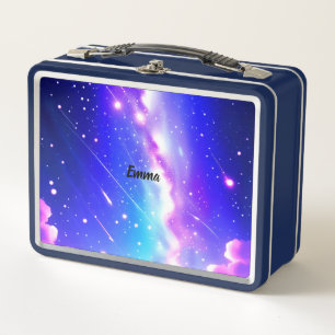 Lunch Box Galaxie bleue céleste et rose Nom personnalisé Scr