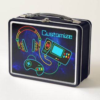 Lunch Box Gamer Retro Neon Blue