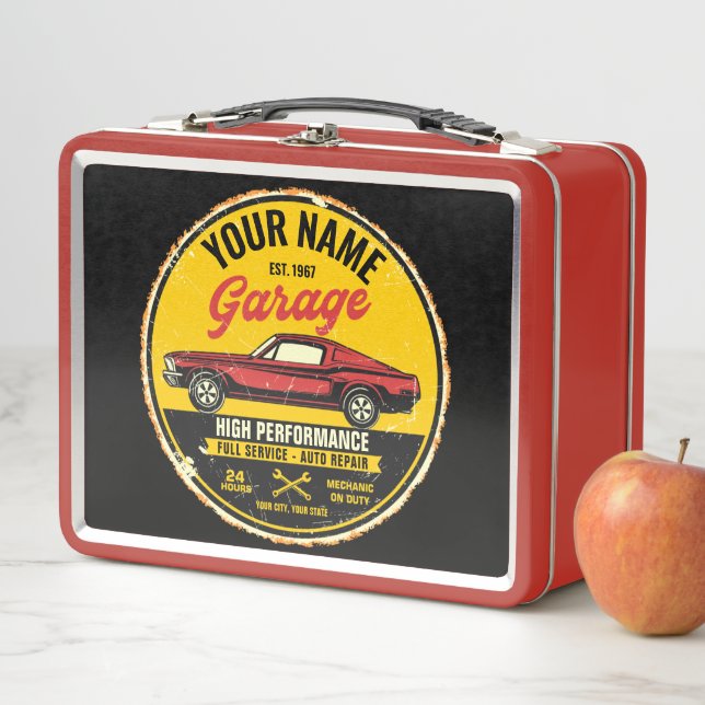 Lunch Box Garage de voiture classique rouge rapide 1967 pers (En situation)
