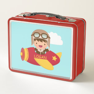 Lunch Box Garçon Aviateur Mignon Aventure en Avion Pour Enfa