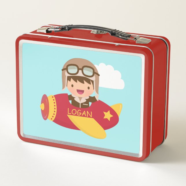 Lunch Box Garçon Aviateur Mignon Aventure en Avion Pour Enfa (Dos)