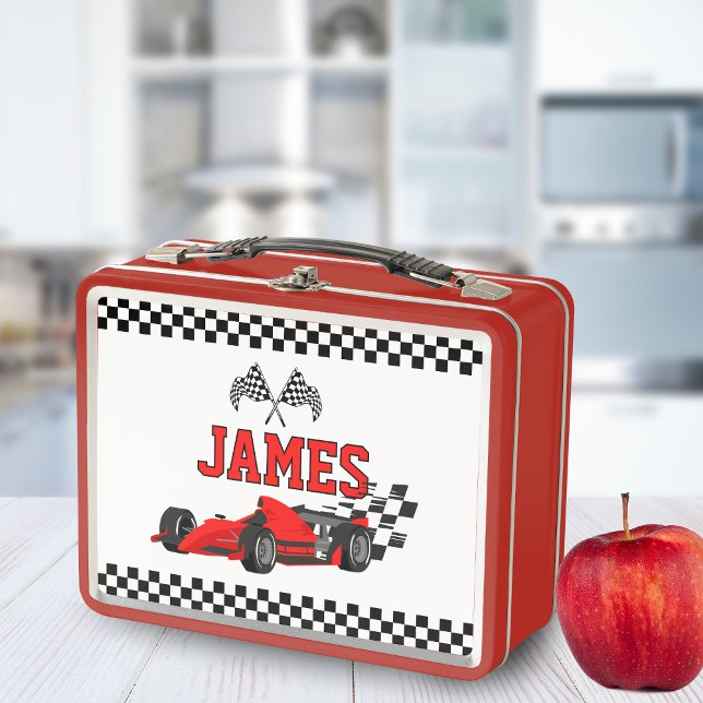 Lunch Box Garçon de voiture de course cool Nom personnalisé (Créateur téléchargé)