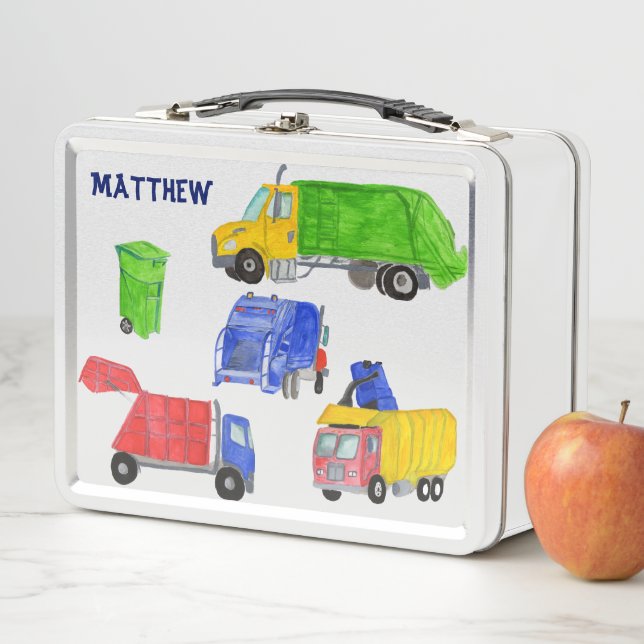 Lunch Box Garçons Camions Poubelles Peints Personnalisés (En situation)