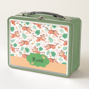 Lunch Box Garçons Cute Tiger Wild Jungle Safari avec nom Enf