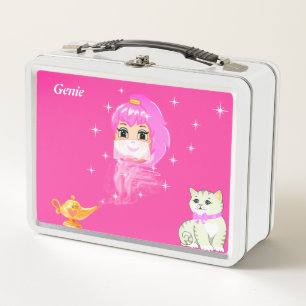 Lunch Box Génie mignon, lampe magique, chat & étoiles en ros