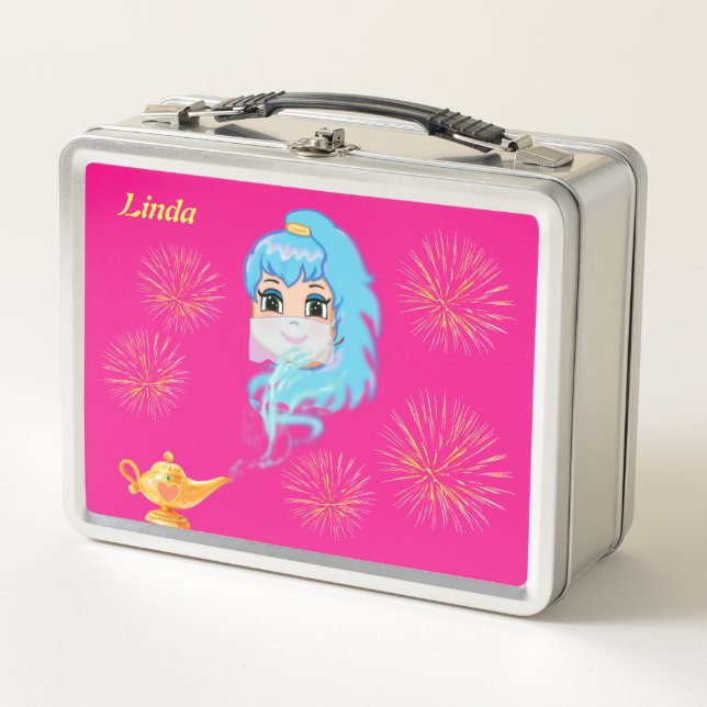 Lunch Box Génie mystique mignon, lampe magique et feux d'art (Devant)