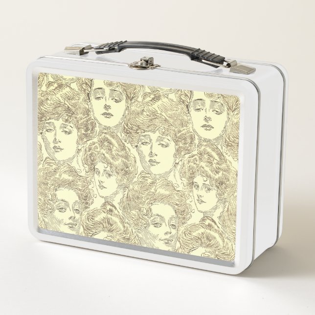 Lunch Box Gibson fille victorienne motif sépia or brun (Devant)