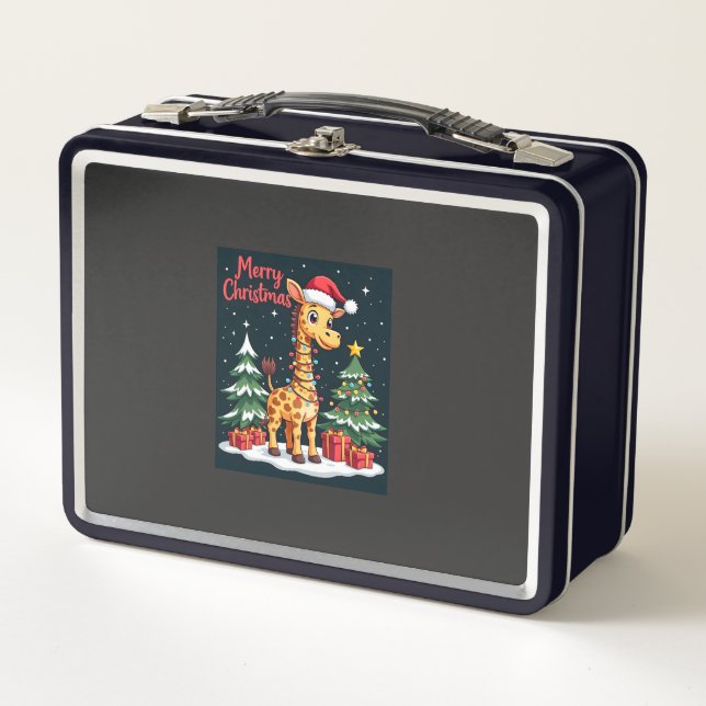 Lunch Box Girafe Joyeux Noël Éclairage de l'Arbre de Noël Pè (Devant)